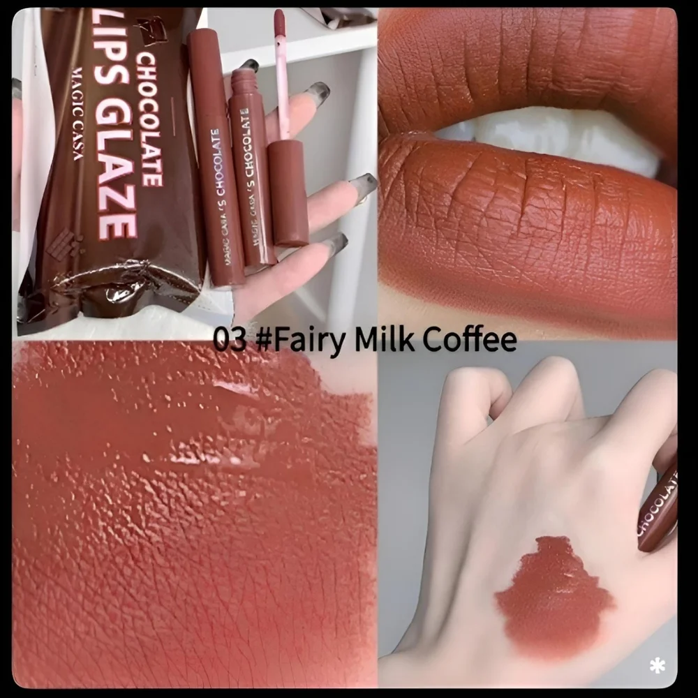 🆕TEMPTATION KISS LAVA CHOCOLATE MATTE LIP GLAZE SET OF 5 IN CHOCOLATE PACKAGE